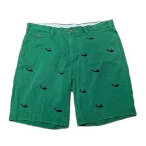 Vintage Polo Ralph Lauren All Over Embroidered Whale Green Chino Shorts Men's 36